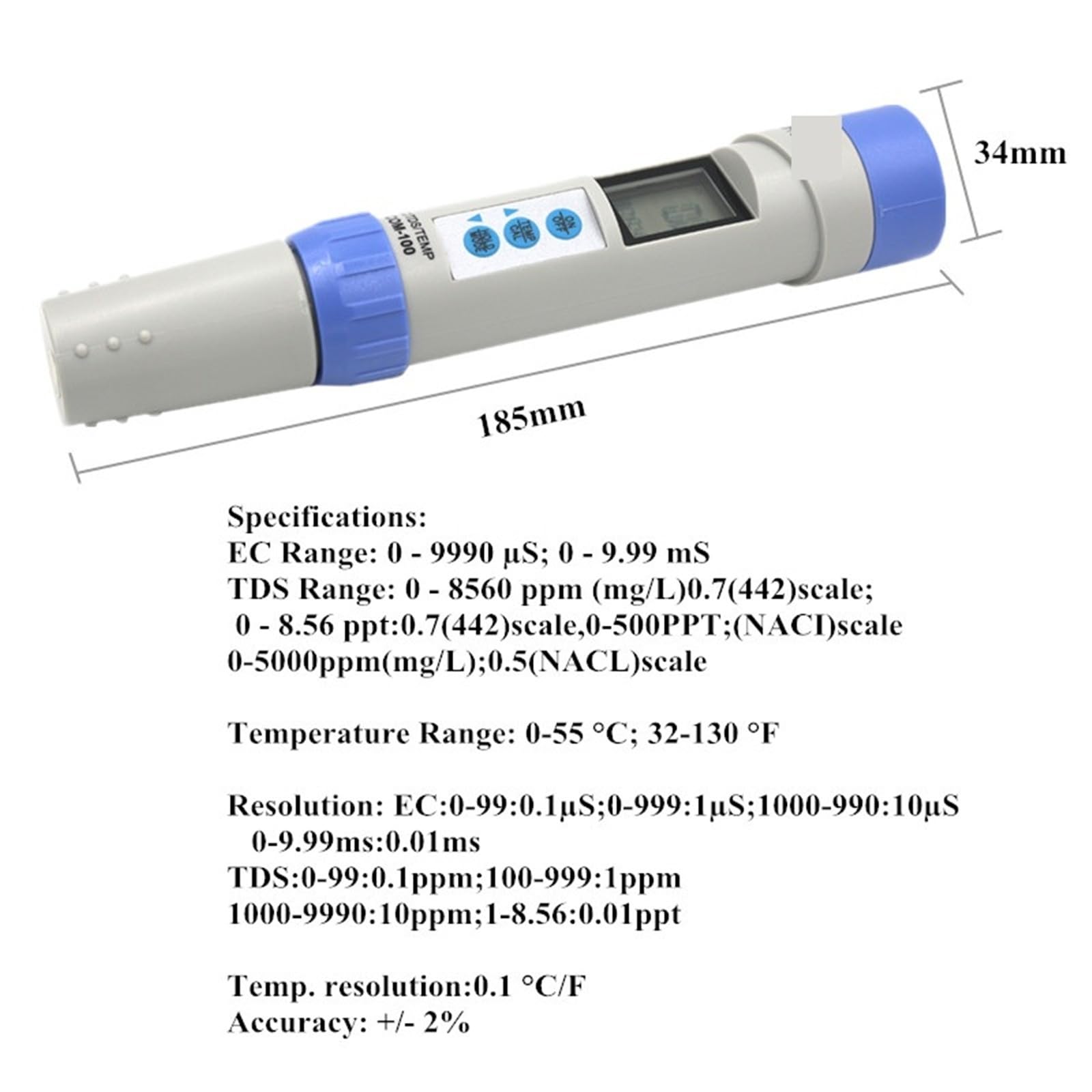 Probador de Agua, Analizador de CE Profesional, medidor de TDS, comprobador de Temperatura con calibración automática y retención de Datos, Herramientas de medición for Piscinas.