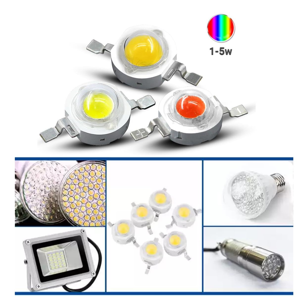 Emettitore a diodo LED da 5W,scheda LED dual core 3V,bianco caldo/freddo,torcia a mano MR16 GU10 ristrutturazione della luce downlight,senza scheda scheda a dissipatore stella (5W-50pcs/Bianco 6500K)