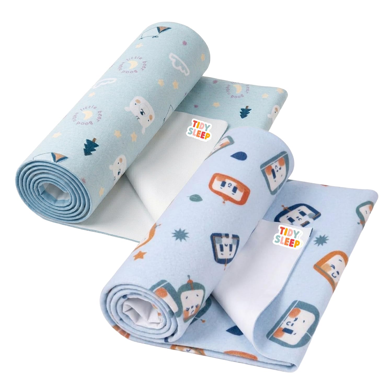 Tidy Sleep Printed Baby Dry Sheet Waterproof Mattress Protector for Newborns | Soft Quick-Dry Bed Protector Mat | Reusable Leakproof | Robo Love & Bear Goodnight Pack 2 (Large)-image-33