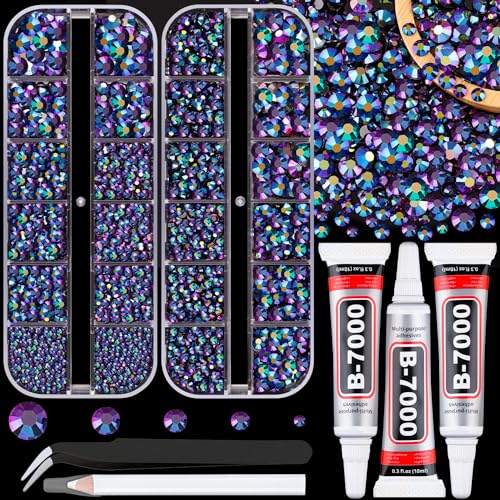 Image of Resin Jelly Rhinestones for Crafting with B7000 Jewelry Glue, 2 Boxes Purplish Black AB Flatback Crystals with 3Pcs 10ml Glue, Bedazzling Non Hotfix Gems for DIY Tumblers Clothing Shoes Manicure