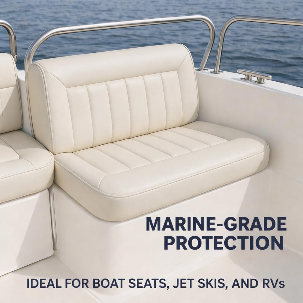 White Marine Vinyl Fabric: White 5 Yards (15' x 54") Upholstery Faux Leather: Waterproof, UV-Resistant, Boats, Indoor/Outdoor Seats, Automotive, Soft Pleather DIY Crafting