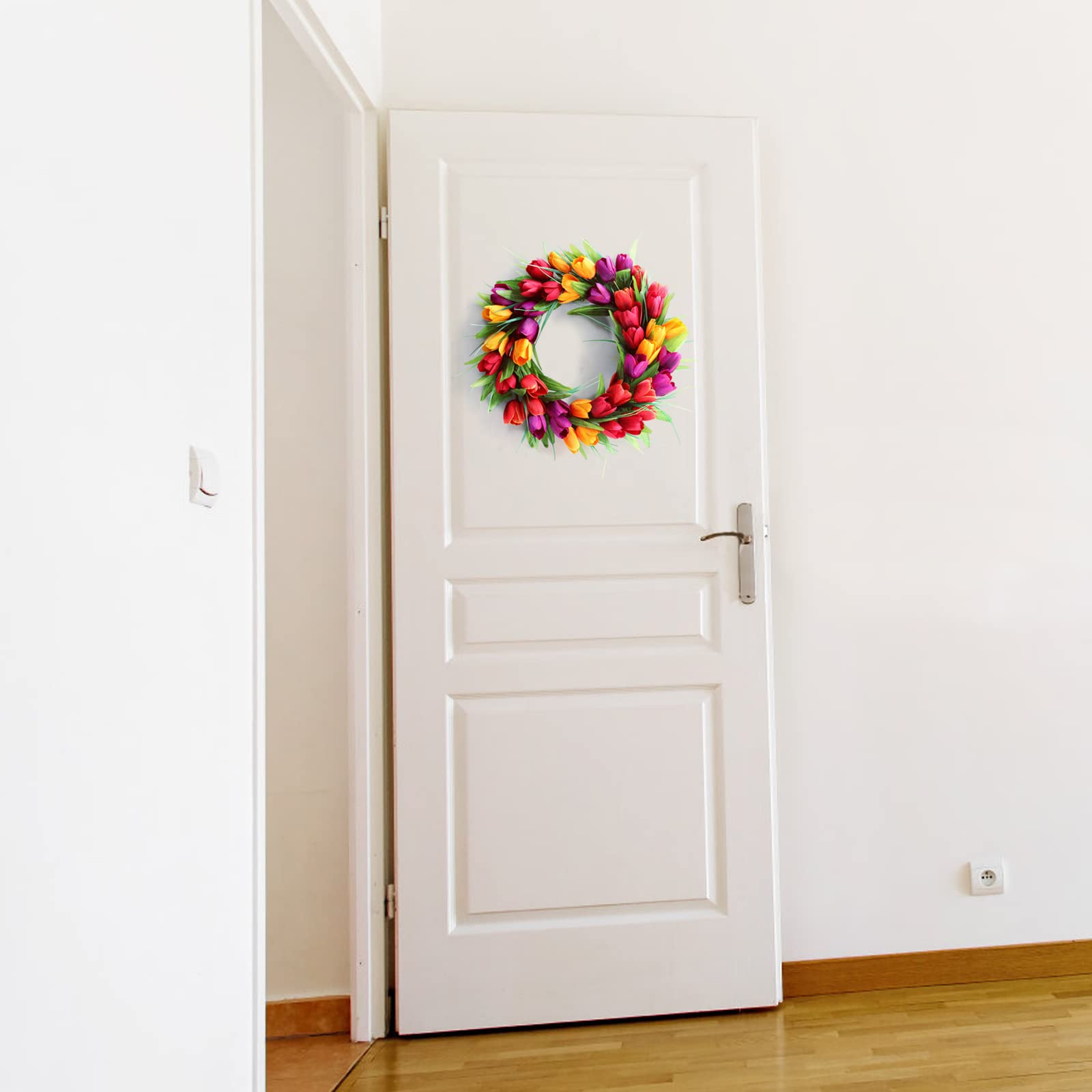 Tulpenkranz Blumenkränze für Haustür, 40 cm, künstliche Seide, Tulpenkränze, Frühlingstürkranz, Girlande für Zuhause, Hochzeit, Valentinstag, Dekoration