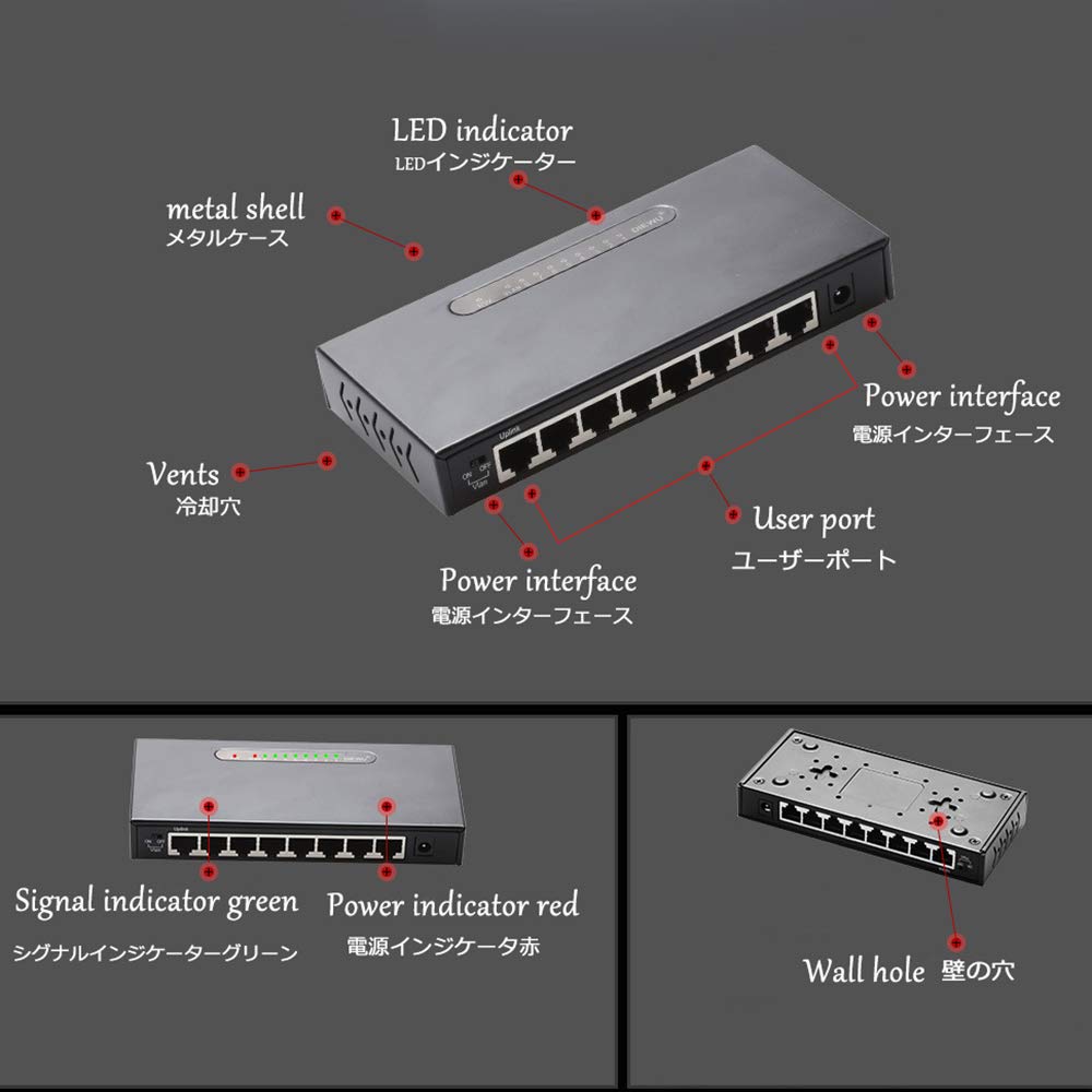 Gigabit Ethernet Switch 8 portów huby sieciowe i przełączniki Pełna 1000 m Gigabit Desktop-Switch nie zarządzany, biuro na kampusie domowej Plug and Play rozgałęziacz sieci