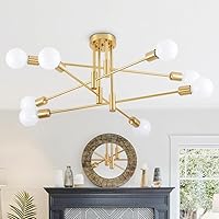 Vista 12 de Biewalk Sputnik Lámpara de Araña Moderna de Mediados de Siglo Nórdica Luz Colgante 8 Luces Luminaria de Techo Negra para Sala de Estar, Cocina