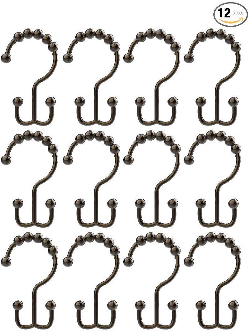 Nikkouware Shower Curtain Hooks, Hangs Both Shower Curtain and Liner Separately, No More Snagging and Pulling the Curtain with Easy Glide Heavy Duty Rollers, Oil Rubbed Bronze, Set of 12