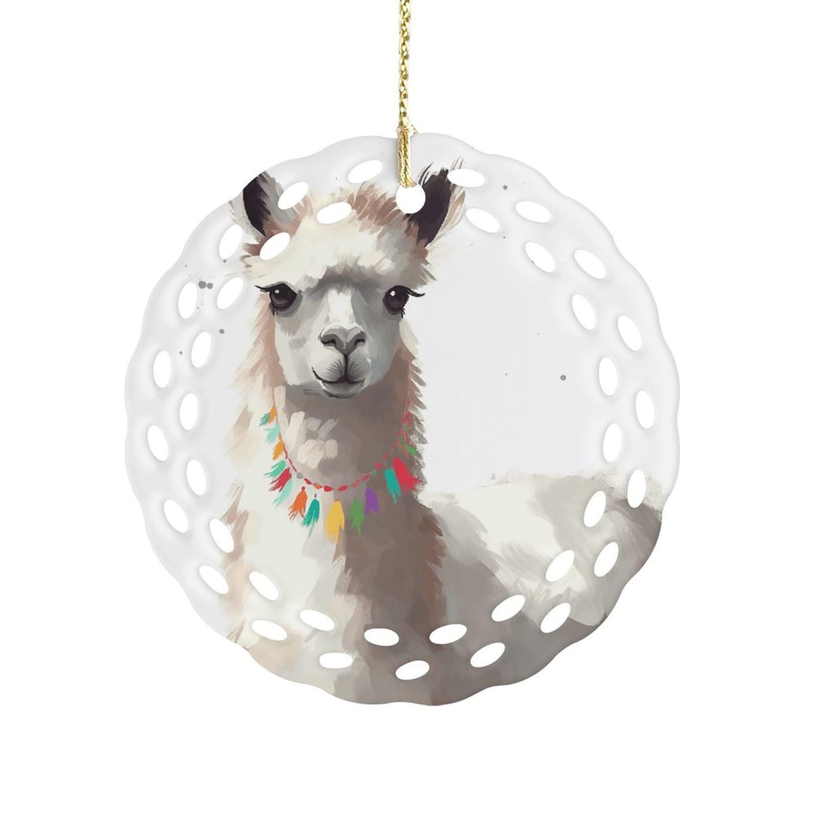 Fekiloot Women's Style Llama Ceramic Ornaments 3 Inch Round,Holiday Keepsake For ,Girls,Pet Owners,Hanging Ornament Gifts Idea For Home