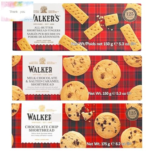 【食べ比べ】ウォーカー ショートブレッド 3種アソートセット (チョコチップ#182/フィンガー#115/ソルテッドキャラメル&ミルクチョコレート#1564) 総量475g イギリス ビスケット オリジナルメッセージカード付き