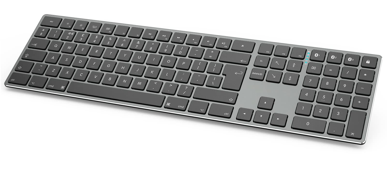 JOYACCESS Rechargeable Bluetooth Wireless Keyboard, Ultra Slim Aluminum Design, Full Size Keyboard with Numeric Keypad, Quiet QWERTY Advanced keyboard for Mac-Grey