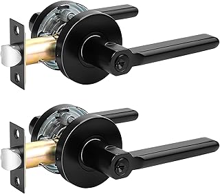Probrico Keyed Alike Entry Door Levers Flat Black Door Handles with Lock and Same Key Exterior or Interior Door Knobs Entrance Lockset for Right & Left Side Doors, 2 Pack