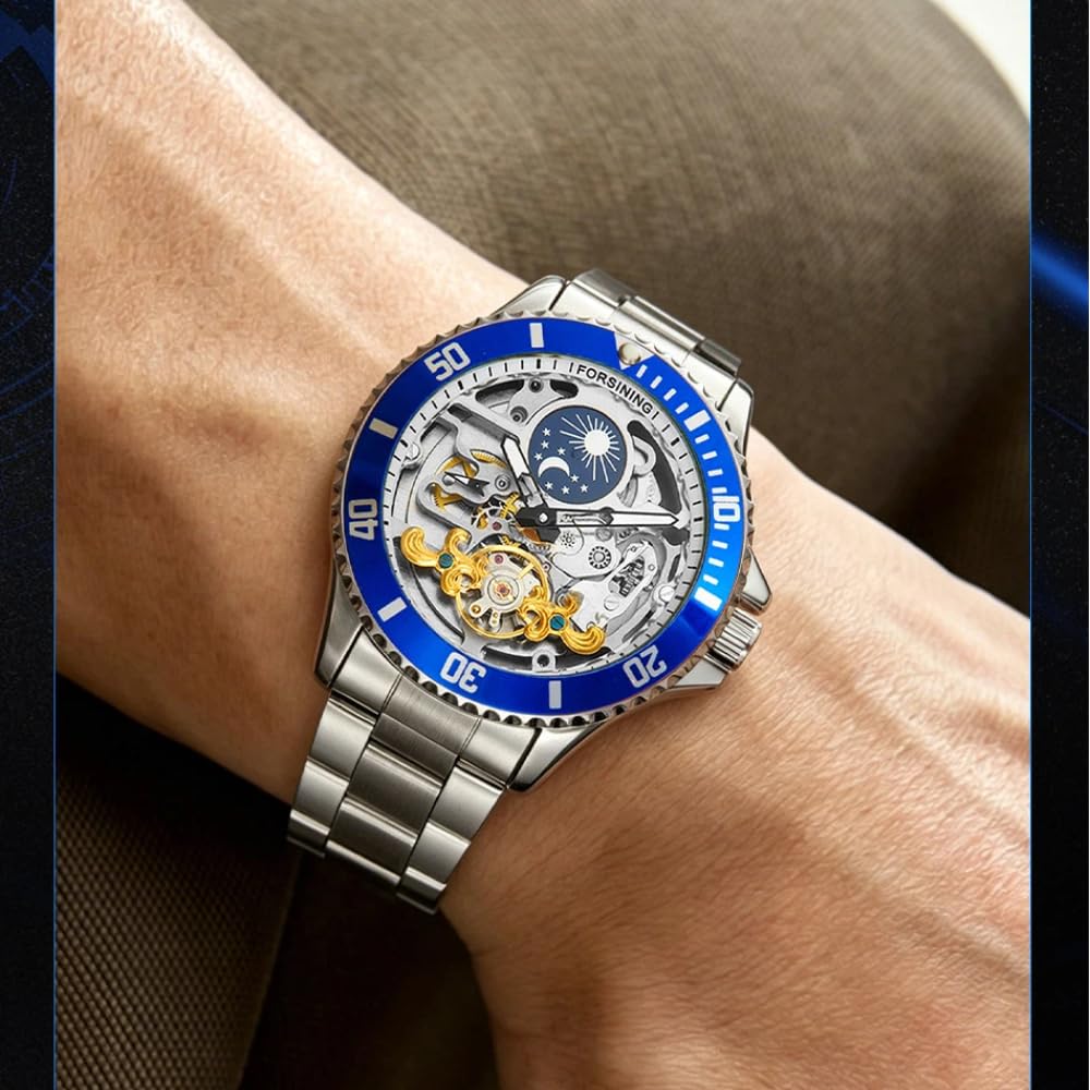 Luksusowy męski automatyczny mechaniczny zegarek z fazą księżyca Tourbillon