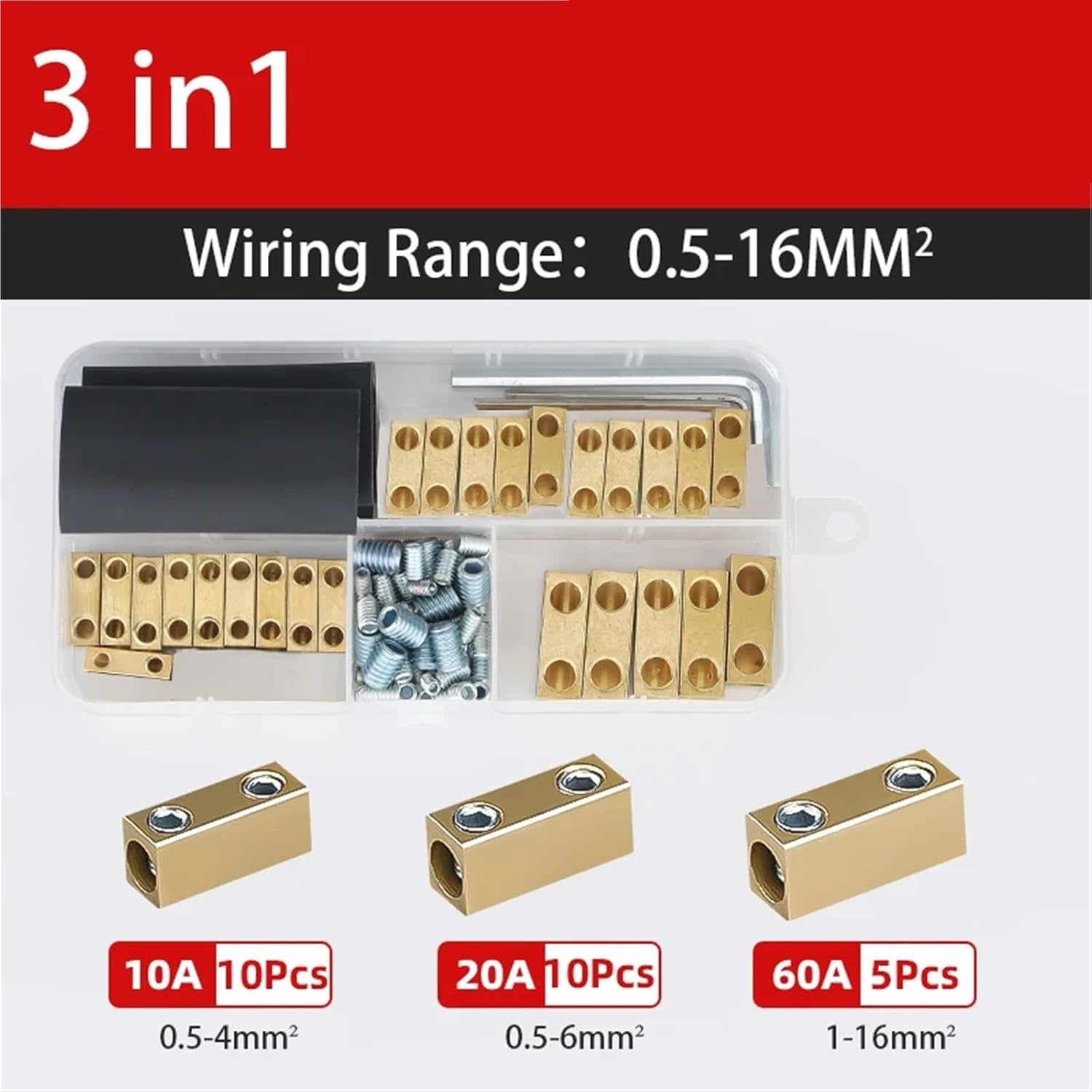 Split Bolt Wire Connector Non Pressurized Brass Terminal Block With Heat Shrink Tubing Splitter Wire Connector(3 in 1 50Sets)