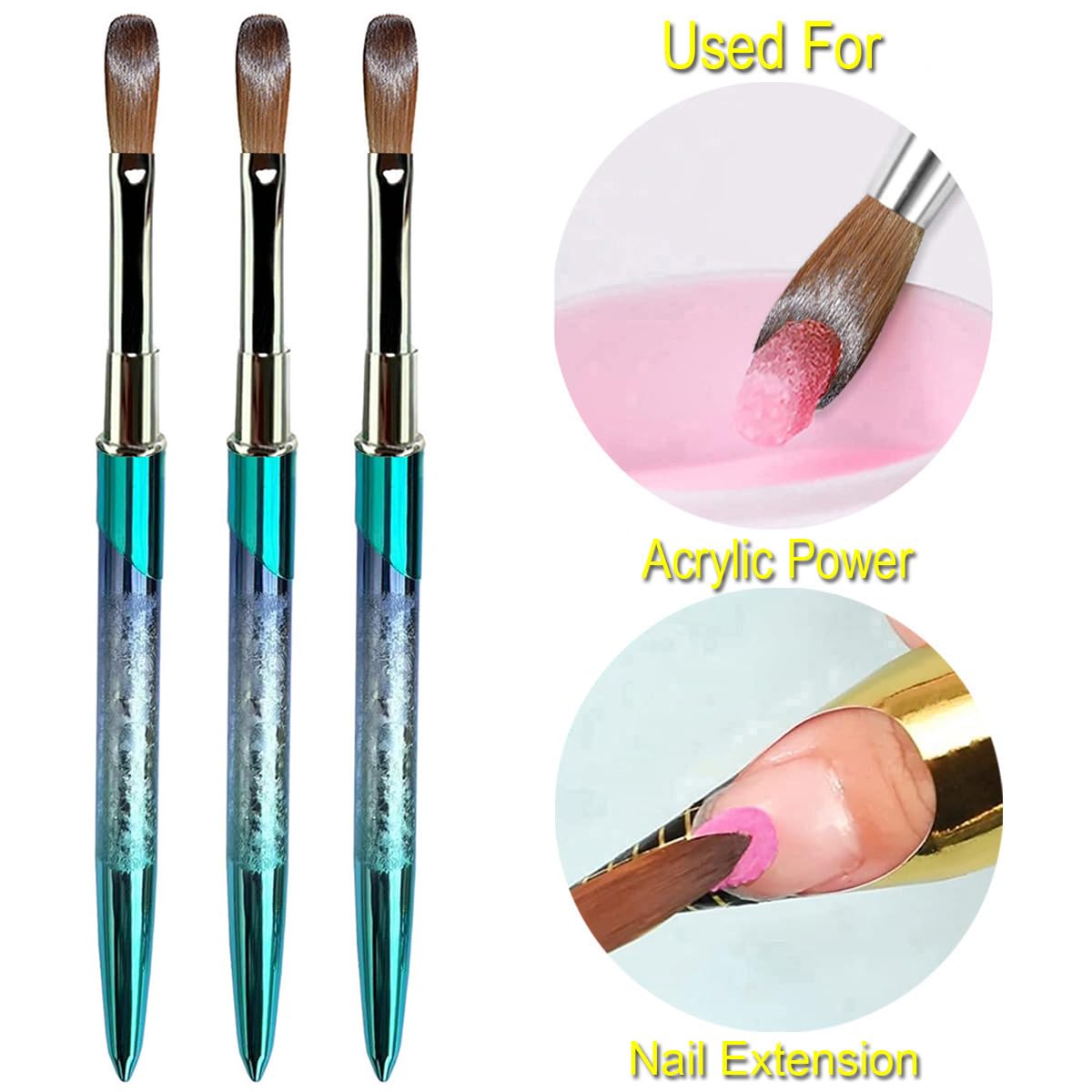 Kolinsky Nail Art Brush Acrílico con pelo de visón 100% virgen y mango de aluminio, pincel de gel profesional para aplicar Acrylic Beauty