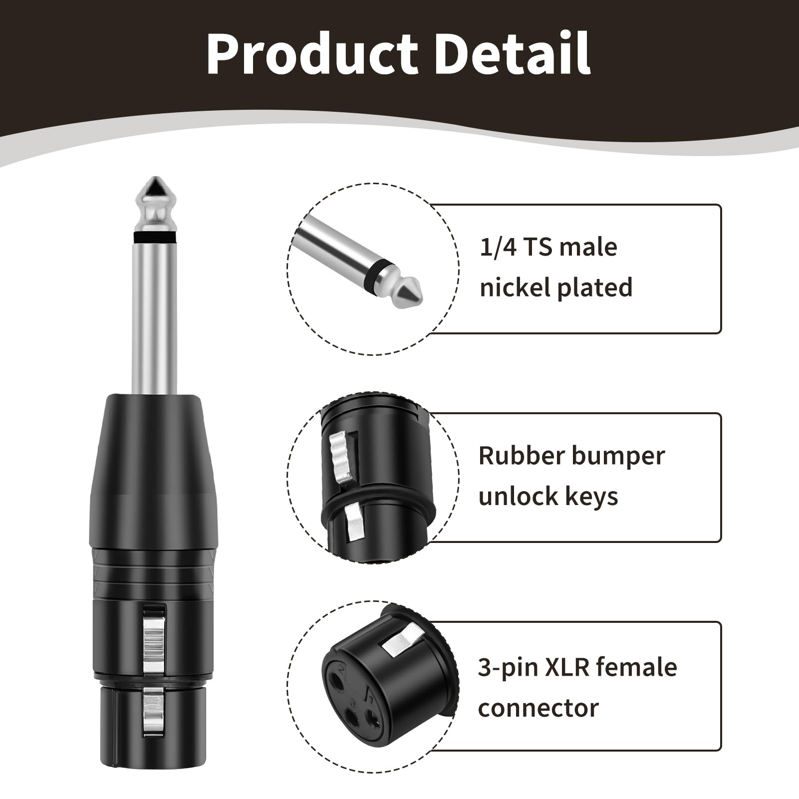 2 Stück XLR Buchse auf 6,35 mm TS Mono Adapter, TRS auf XLR Adapter, Klinkenstecker unsymmetrisch, Metall Audio Adapter für Mikrofon Mixer Verstärker Instrumente Studio und PA Verbindung