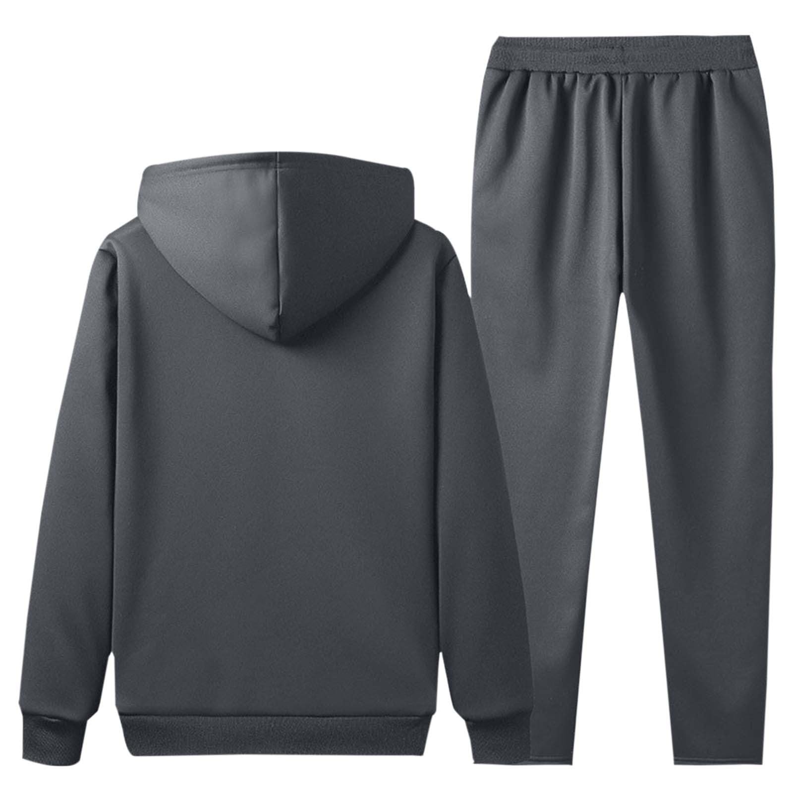 Tuta termica da uomo, in pile, foderata, per il tempo libero, casual, in due pezzi, con felpa con cappuccio e pantaloni da jogging, set di morbida giacca invernale Baggy Tracksuit