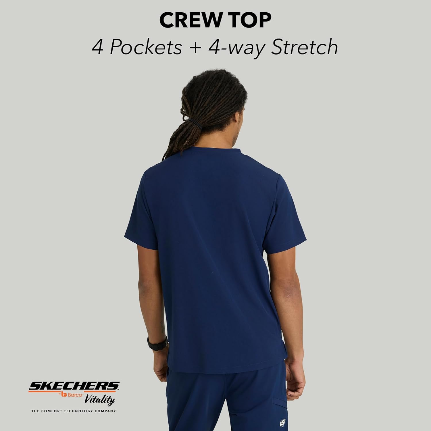 Skechers Vitality by BARCO Crew Scrub Top for Men - Crossover V-Neck Medical Top, Sustainable Fabric Men's Scrub Top - Image 3