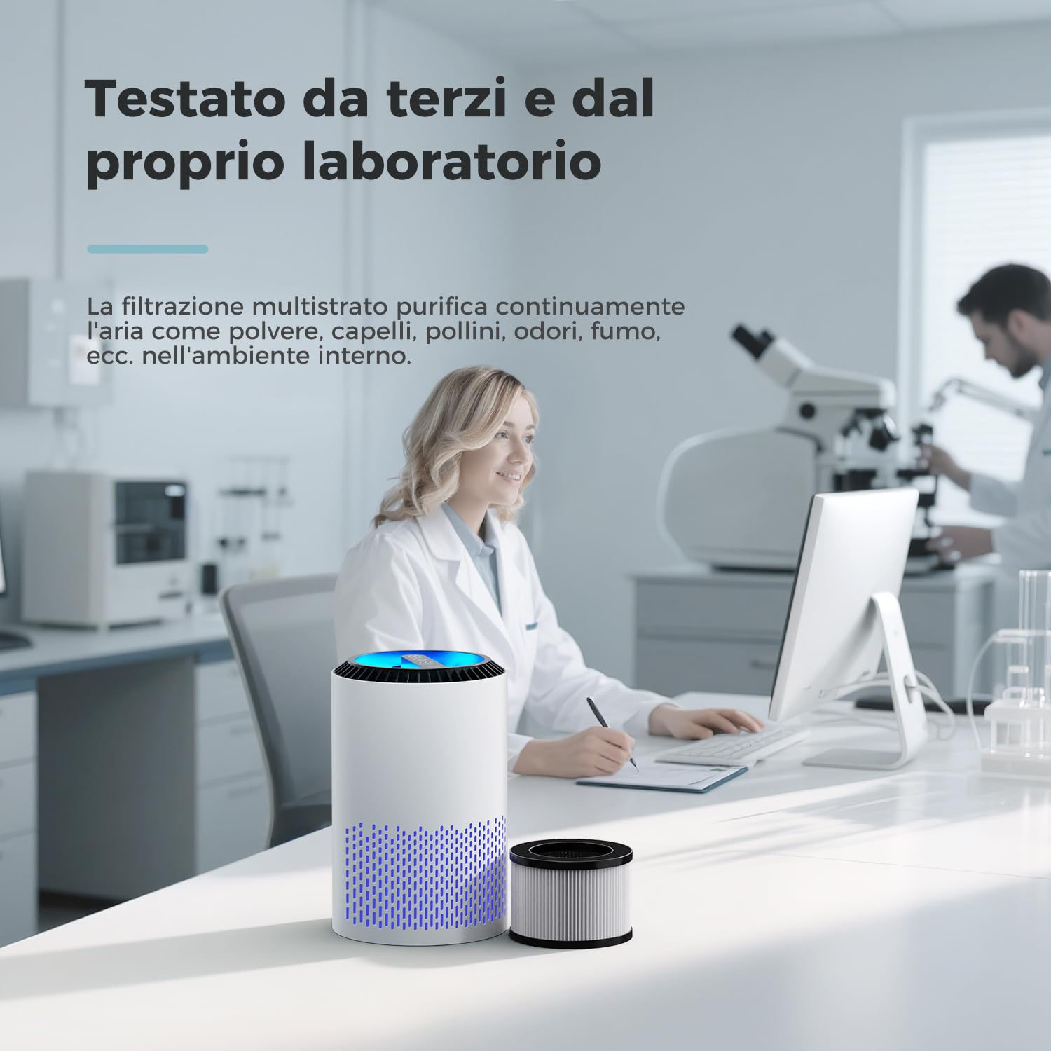 AROEVE Purificatori d'Aria Per Camera Da Letto e Casa, 7W Purificatore d'Aria Con Modalità Sonno 22dB Filtro HEPA H13 Fumo Polline Forfora Capelli Odore, DH-JH01A, Bianco