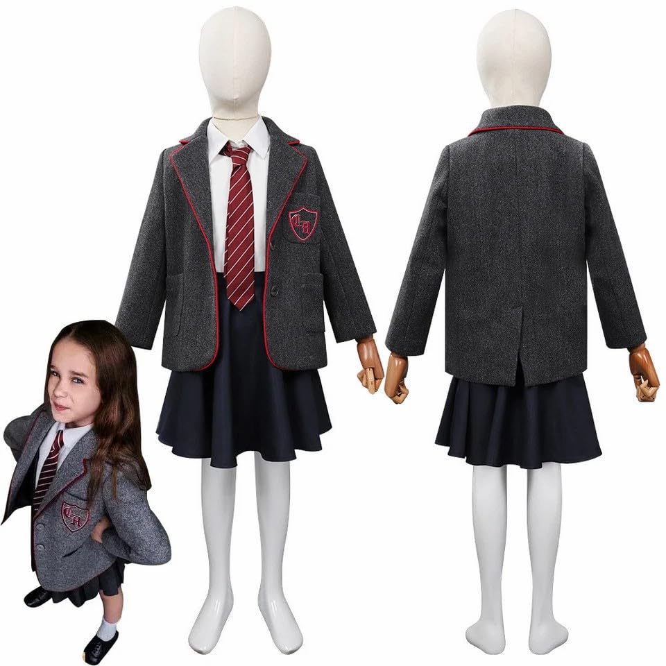 NEW-YIJUNSHUN Roald Dahl Matilda the Musical Cosplay Costume Grey Red School Uniform JK Dress With Tie Halloween Christmas Party, Book Week Cosplay (130-140CM)