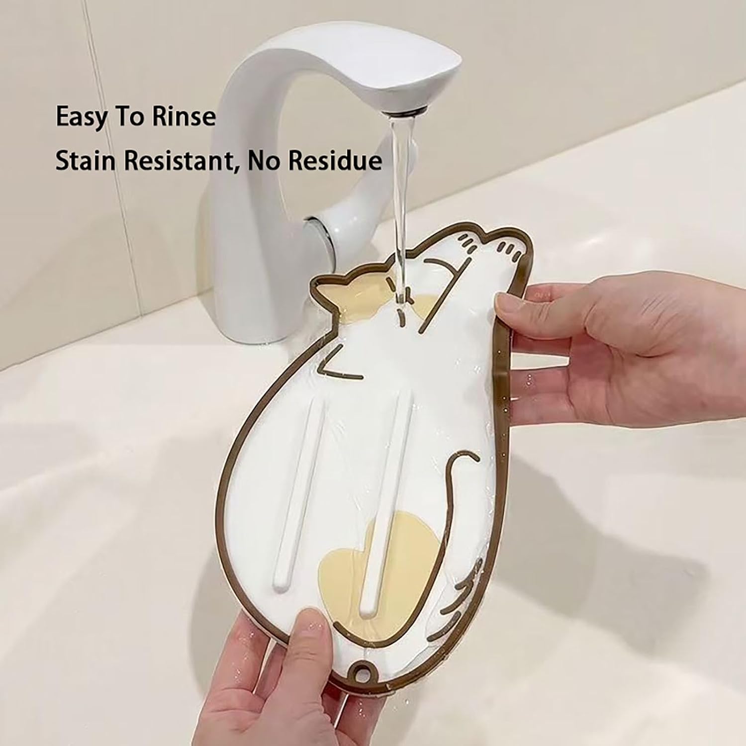 Cute Cat Silicone Spoon Rest Pot Lid Holder, Heat Resistant Non Slip Drip Tray Design, for Stovetop Countertop Kitchen Utensils, White