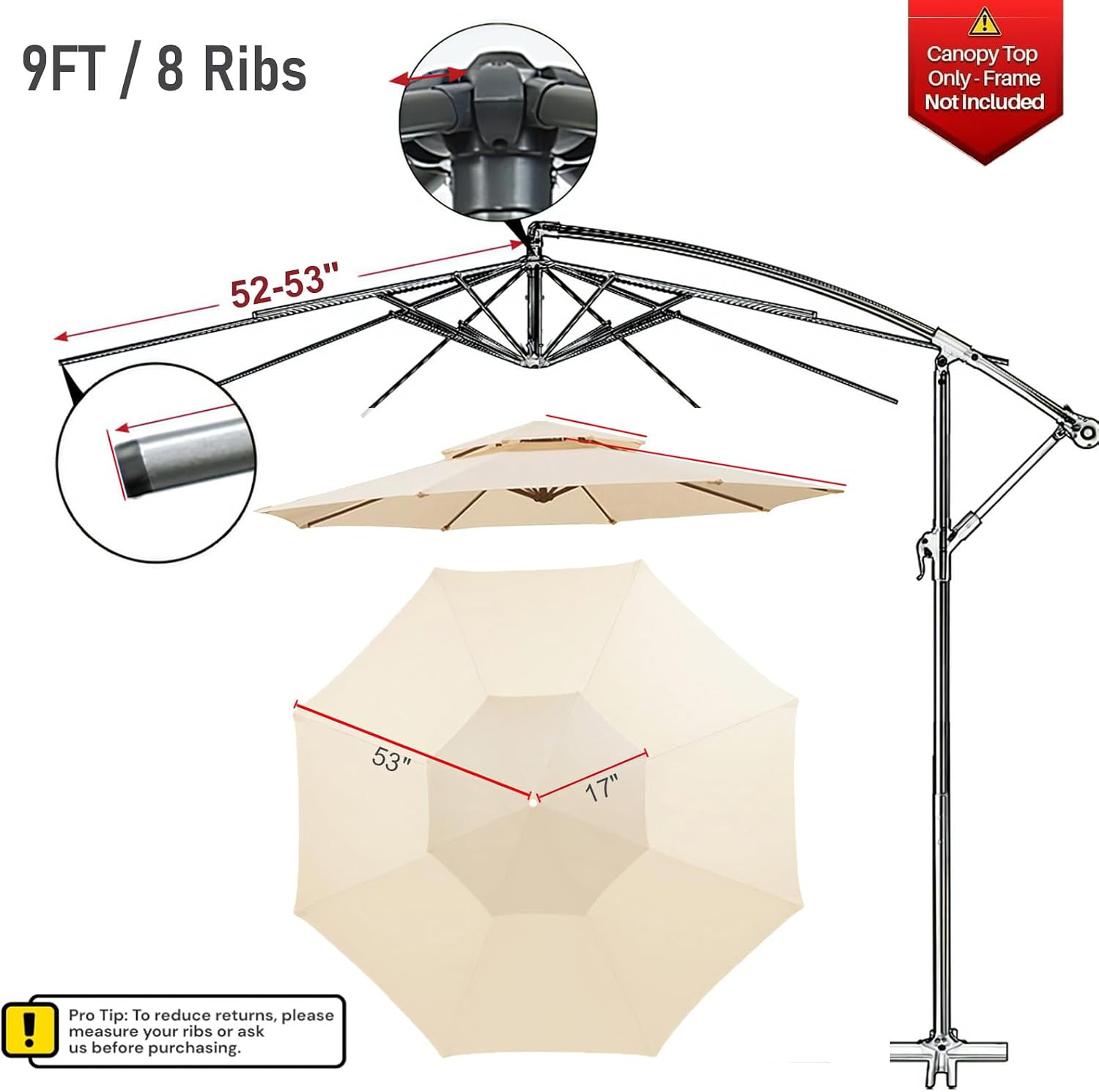 10ft Round Patio Umbrella Replacement Canopy 8 Ribs, Double Top Umbrella Replacement Parasol Cover for Outdoor Garden Swimming Pool(Canopy Only)