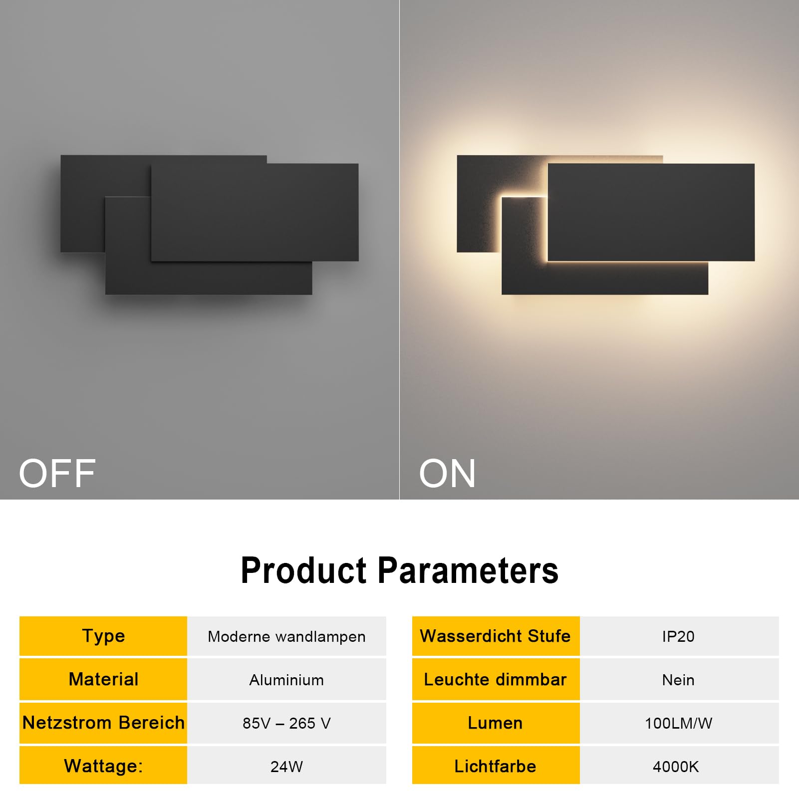 K-Bright 24W LED Apliques De Pared Lamparas De Pared IP20,llevó Arriba y Abajo Diseño,Aplique Decorativo,Blanco Natural,Negro