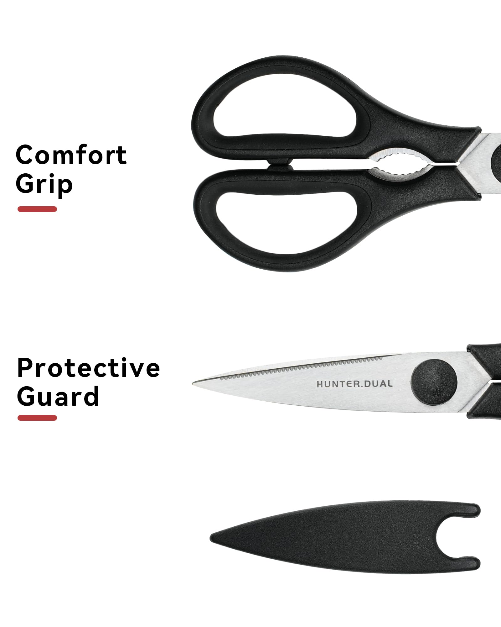 HUNTER.DUAL Tijeras de cocina para alimentos, tijeras plegables resistentes para aves de corral, multiusos para cortar pollo, carne, pescado y verduras (negro) 8.35 pulgadas)