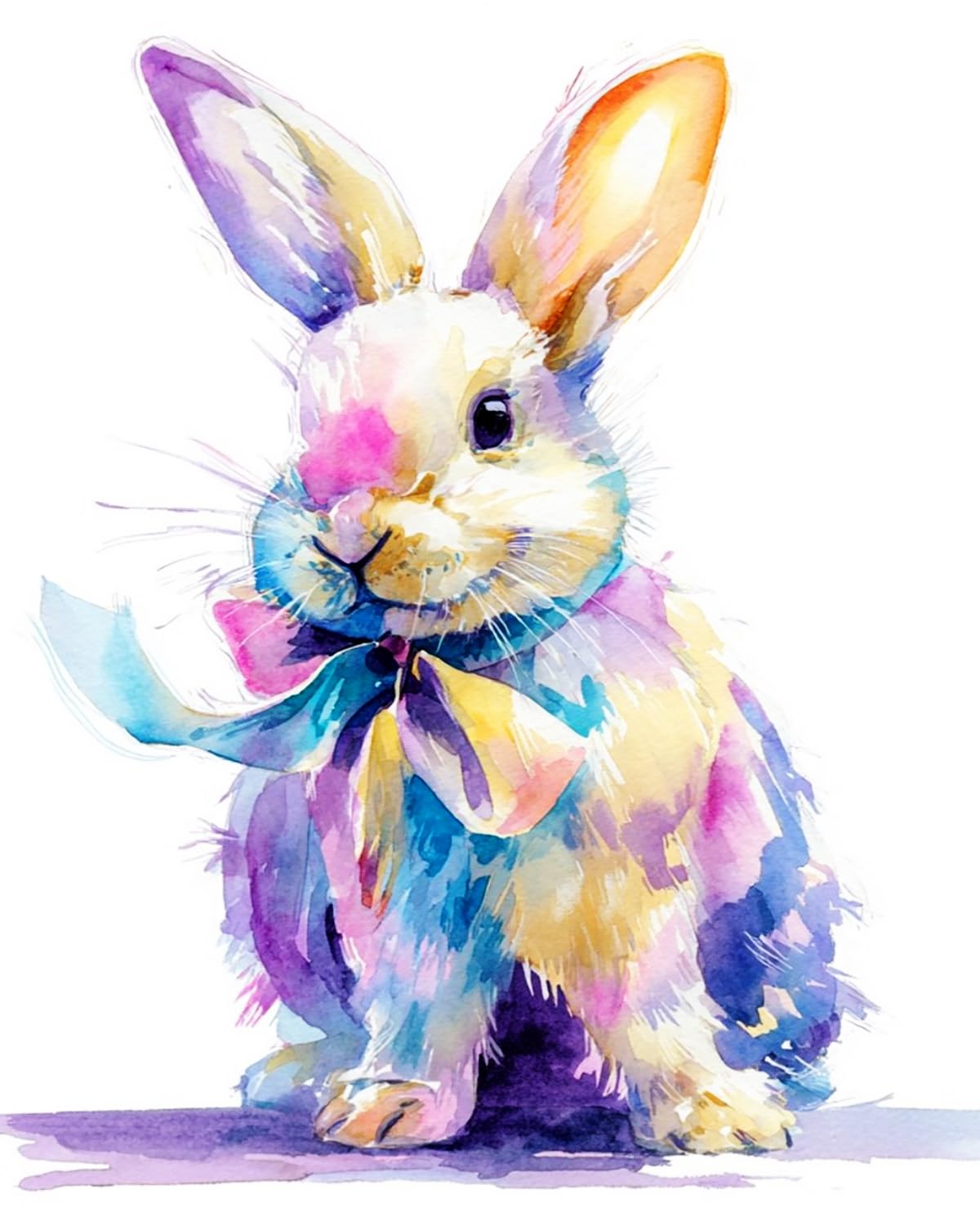 Liubaishi Multicolour Paint By Numbers For Adults, Rainbow Rabbit, 16X20 Inch Linen Canvas With Acrylic Paints