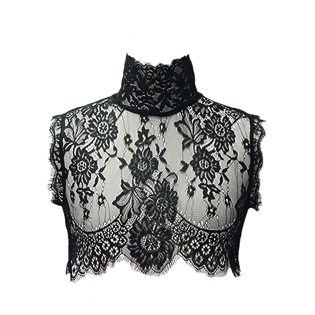 Lace Floral High Neck Turtleneck Fake Collar Sleeve Pullover Underwear Collar