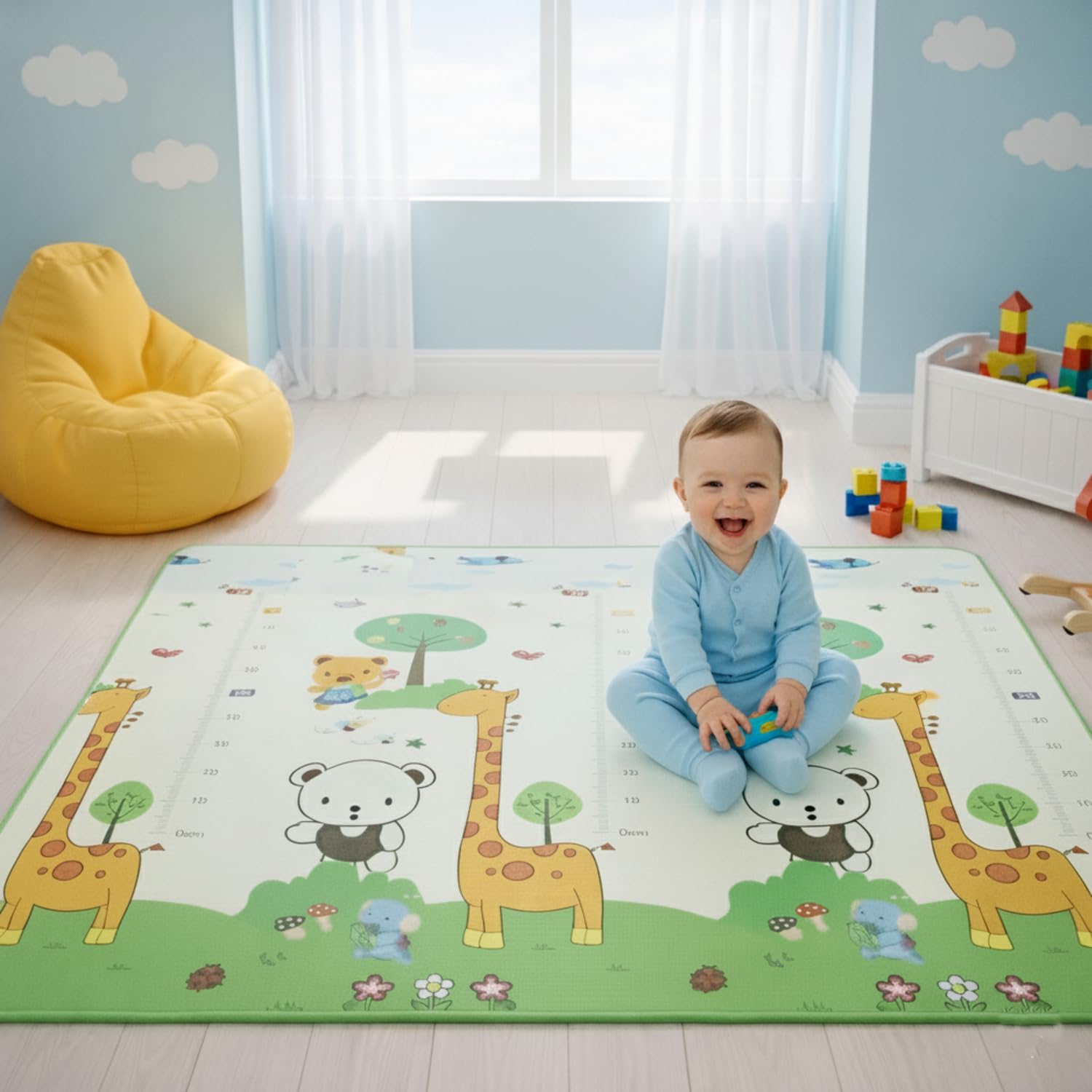 2 in 1 Baby Play Mat for Floor 0 to 5 Years Waterproof Reversible Double Sided Play Mat for Babies Toddlers Baby Foldable Soft Foam Floor Mat for Crawling Big Size (5.2 x 6.1 ft)