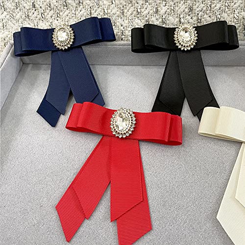 Image of Crystal Big Bowknot Ribbon Pre-tied Bow Neck Tie Brooch Lapel Pins for Women Girls Elegant Pearl Oval CZ Suit Shirt Collar Tie Corsage Accessories Clothes Jewelry Party Banquet Birthday Gifts