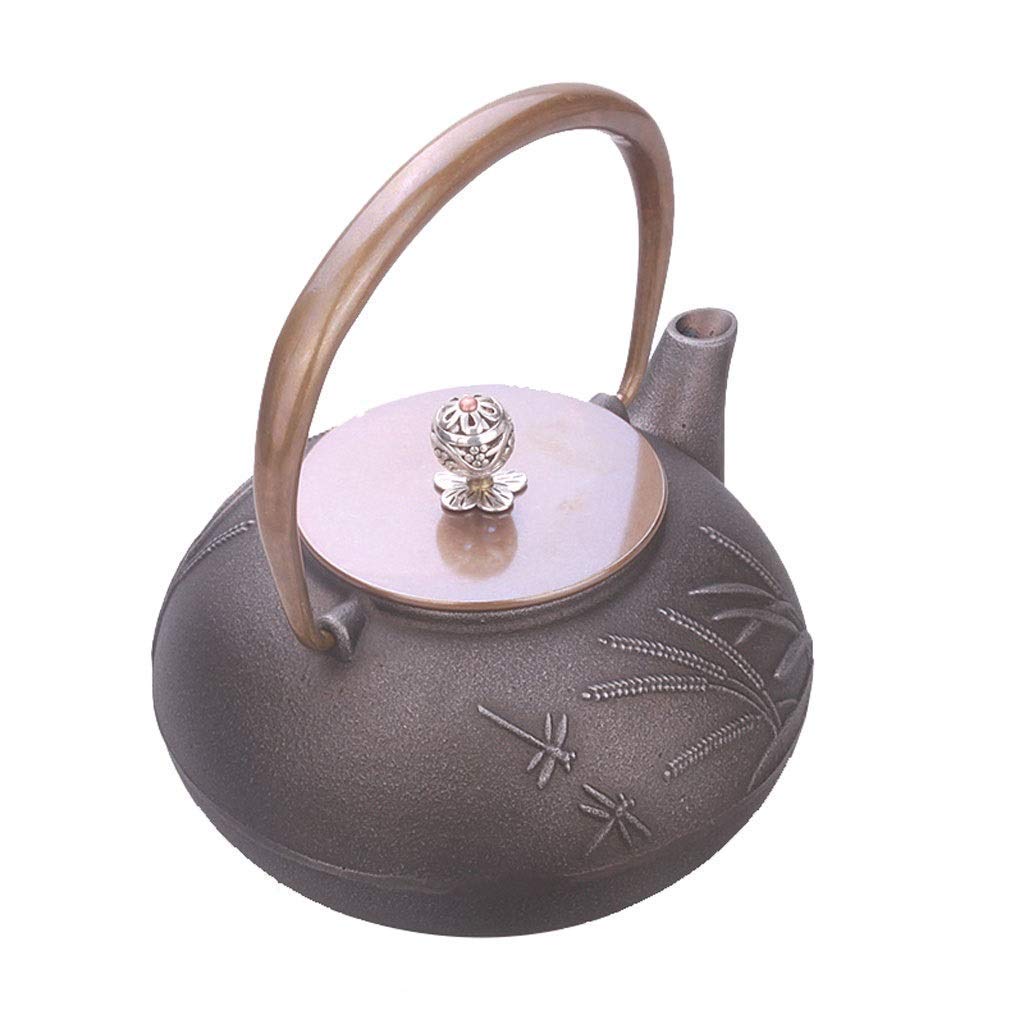 Żeliwny czajnik w stylu japońskim, ręcznie robiony zestaw do herbaty, żeliwny czajnik, wzór ważki i rośliny, duży, 1300 ml.