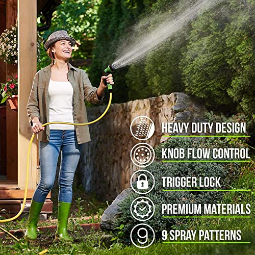Hose Sprayer 2 In 1 Connection Options 3/4" Us Standard & Quick Connector, Garden Hose Nozzle, Water Hose Nozzle With 9 Adjustable Watering Patterns, Hose Nozzle Sprayer Heavy Duty (Plastic/Rubber) #TOP6