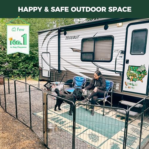Image of FXW Instant Unleashed Dog Playpen, Portable Pet Fence for Outdoor, RV Trips, and Camping, 32 inch, 16 Panels for Small and Medium Dogs with Playpen Storage Bag (2 Pack)│Patented