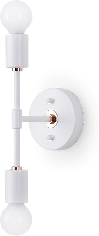 BRIGHTTIA 2 Light Wall Sconce - Modern Minimalist Bathroom Vanity and Hallway Lighting - Mid Century Industrial Exposed Bulb Wall Lamp - Flush Mount Fixture - White/Rose Gold BW0023-2WR