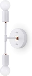 BRIGHTTIA 2 Light Wall Sconce - Modern Minimalist Bathroom Vanity and Hallway Lighting - Mid Century Industrial Exposed Bulb Wall Lamp - Flush Mount Fixture - White/Rose Gold (BW0023-2WR)