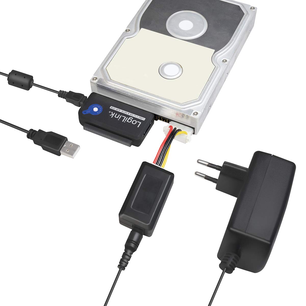 LogiLink Adapter USB 2.0 to 2.5 + 3.5 Zoll IDE + SATA HDD OTB Nero