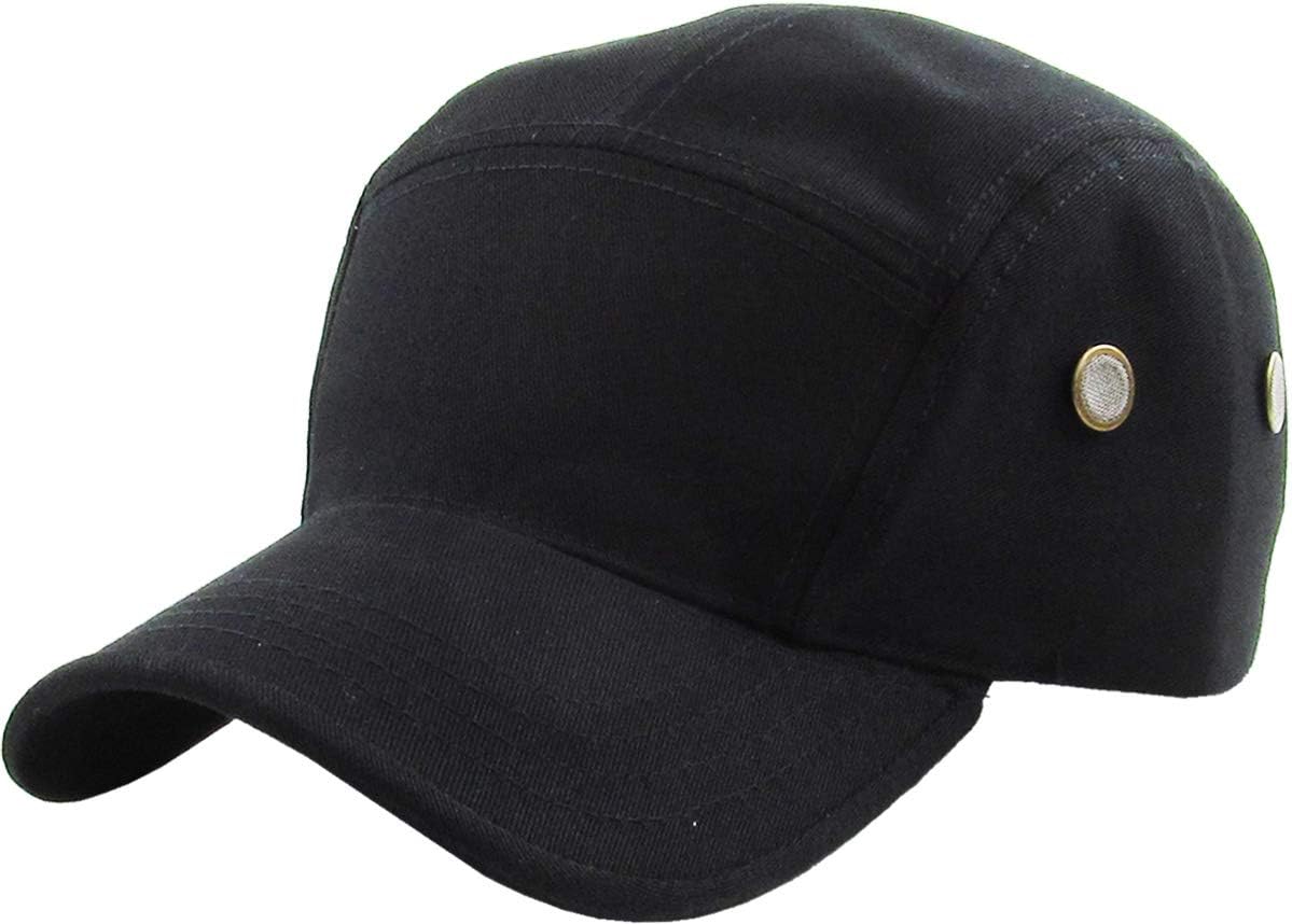 Five Panel Solid Color Unisex Adjustable Army Military Cadet Cap, Black, One size