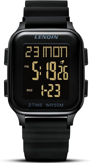 LN LENQIN Mens Digital Watch Ultra Thin Minimalist Sports Waterproof Digital Watches Men Outdoor Wrist Watch for Men with LED Backlight Timer Alarm Date