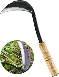 Enxada japonesa para foice de erva daninha, removedor de ervas daninhas de 28 cm para jardinagem Nejiri Kama lâmina de escavação e corte, molde de uma peça de aço de alto carbono com cabo de madeira dura, borda muito afiada, trabalho rápido