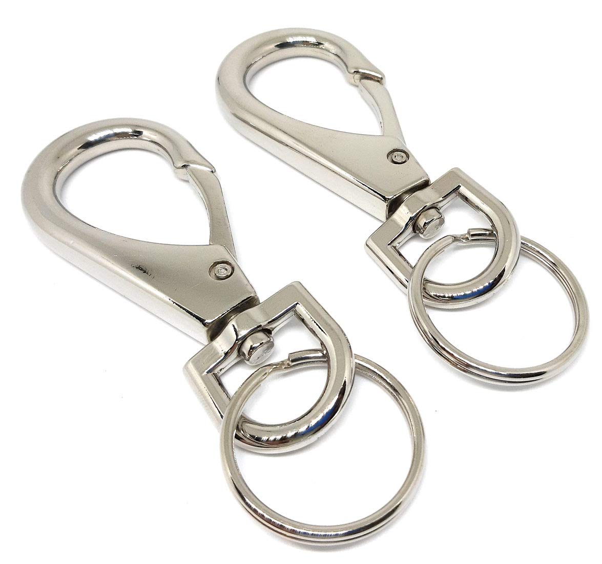 Set of 2 Heavy Duty Full Metal Hook Key Chain Ring for Bike Car Home House Office Boys Girls Husband Papa Father Silver Big Key Chain-image-25