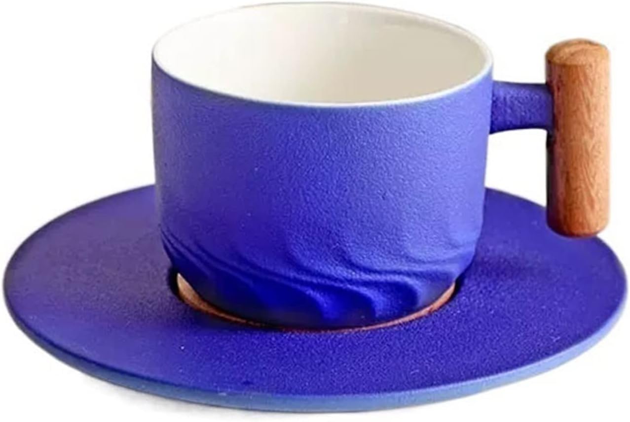 ESOUY Ceramic Cup 130ML Exquisite Coffee Cup, High-Grade Ceramic Afternoon Tea Set Household Business Simple Fashion Mug with Plate Tea Cup (Color : Blu)
