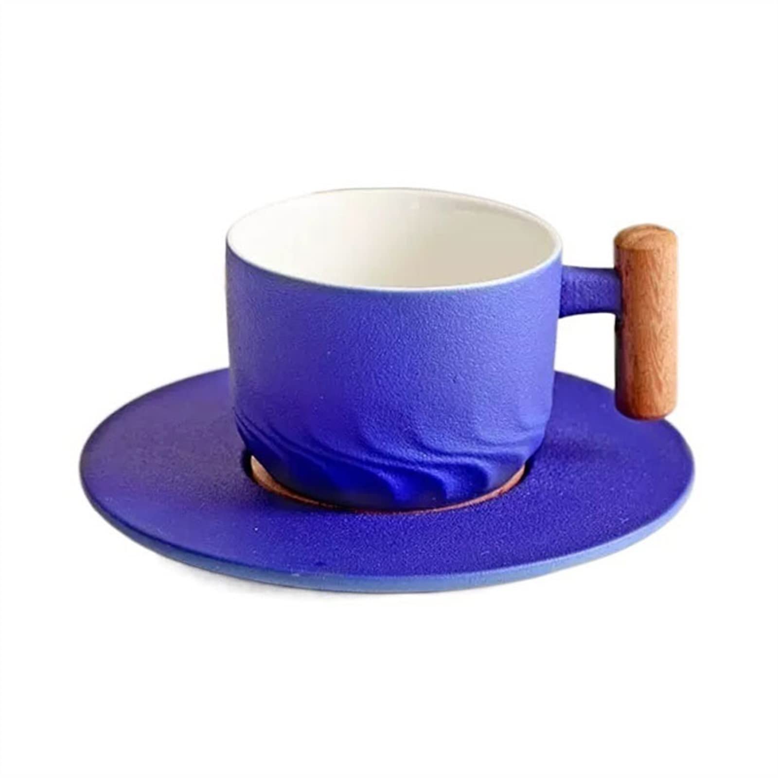 ESOUY Ceramic Cup 130ML Exquisite Coffee Cup, High-Grade Ceramic Afternoon Tea Set Household Business Simple Fashion Mug with Plate Tea Cup (Color : Blu)