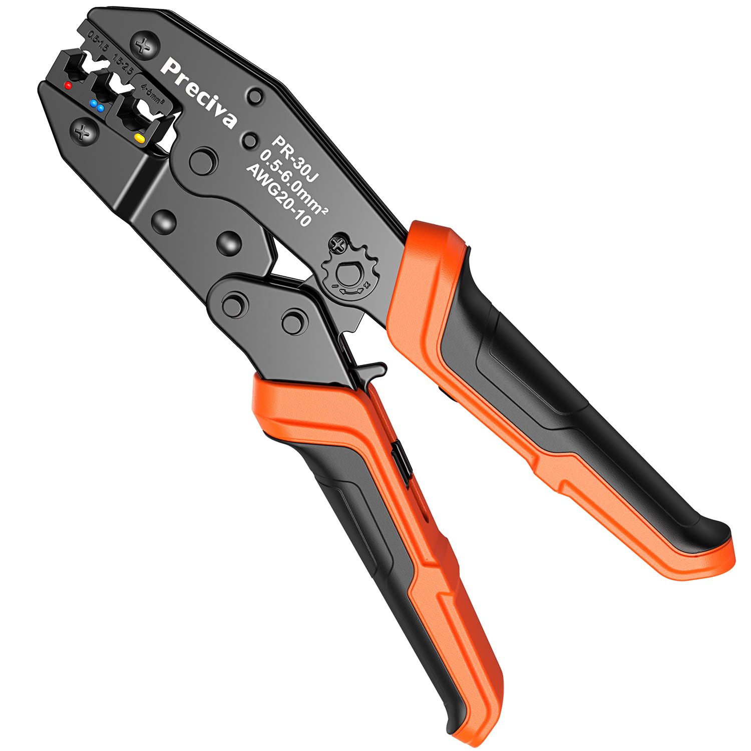 Ratchet Crimping Plier, Preciva Insulated Wire Terminal Crimp Tool, AWG20-10 (0.5-1.5mm²) (1.5-2.5mm²) (4-6mm²), Electrical Crimper Pliers for Industrial Connectors