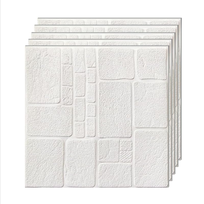 Image of 3D White Stone Wallpaper Self Adhesive Foam Wall Panel Waterproof Wall Decor for Bedroom Living Room TV Background Wall Sticker 70 x 77 cm Pack of 15