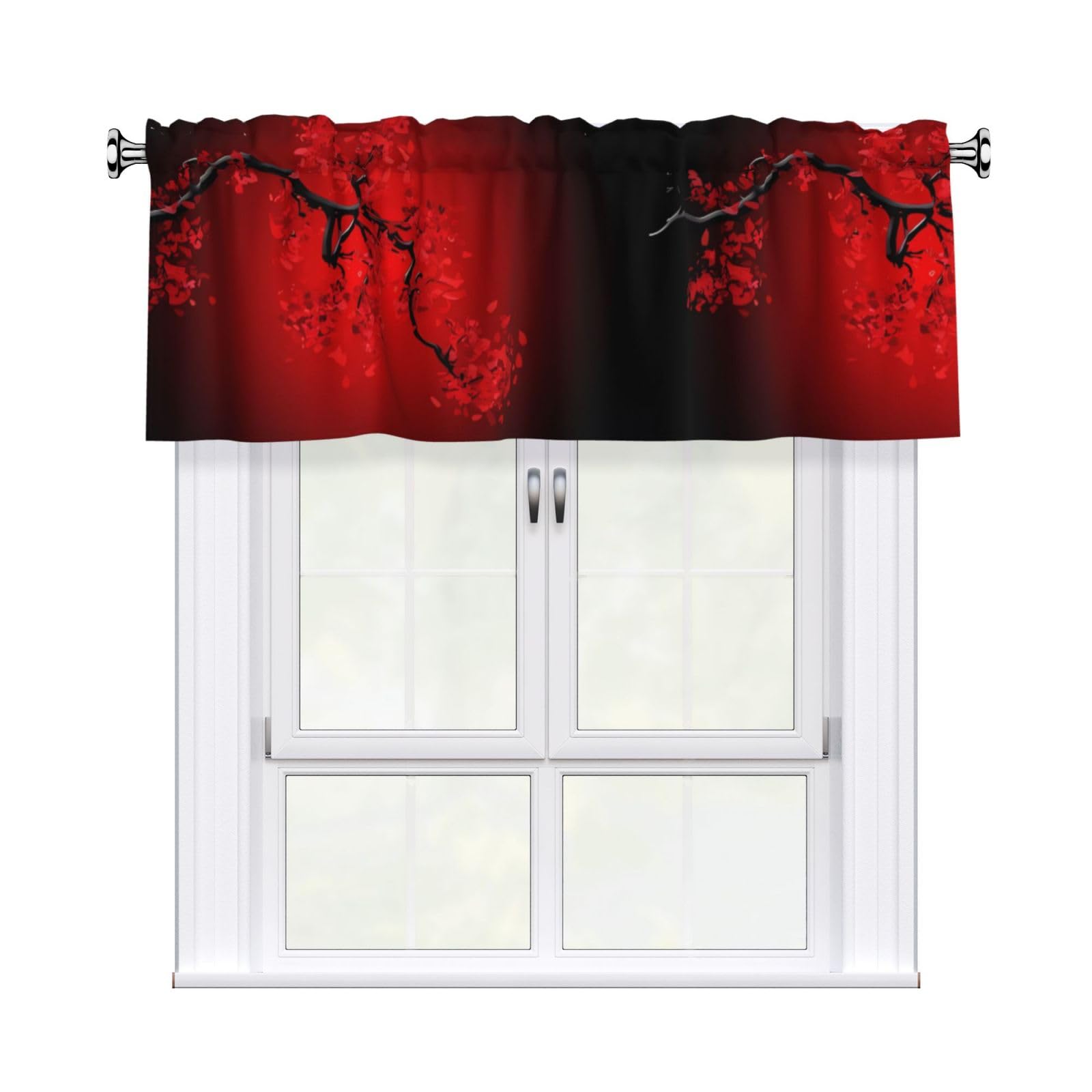 YYHHAOFA Red Cherry Blossom Prints Durable Kitchen Window Layer – 54x18 Inch 100% Polyester Valance with Precision Construction