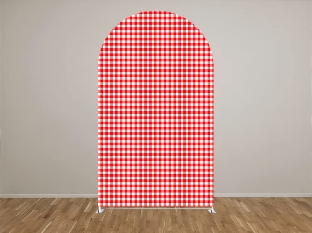 HUAYI Red-and-White-Checkered Arch Backdrop Cover Kids Red Farm Parties Chiara Backdrops Decorations Arched Wall Covers Stands Display Props Farm Banner GX233 2.5ft * 6ft