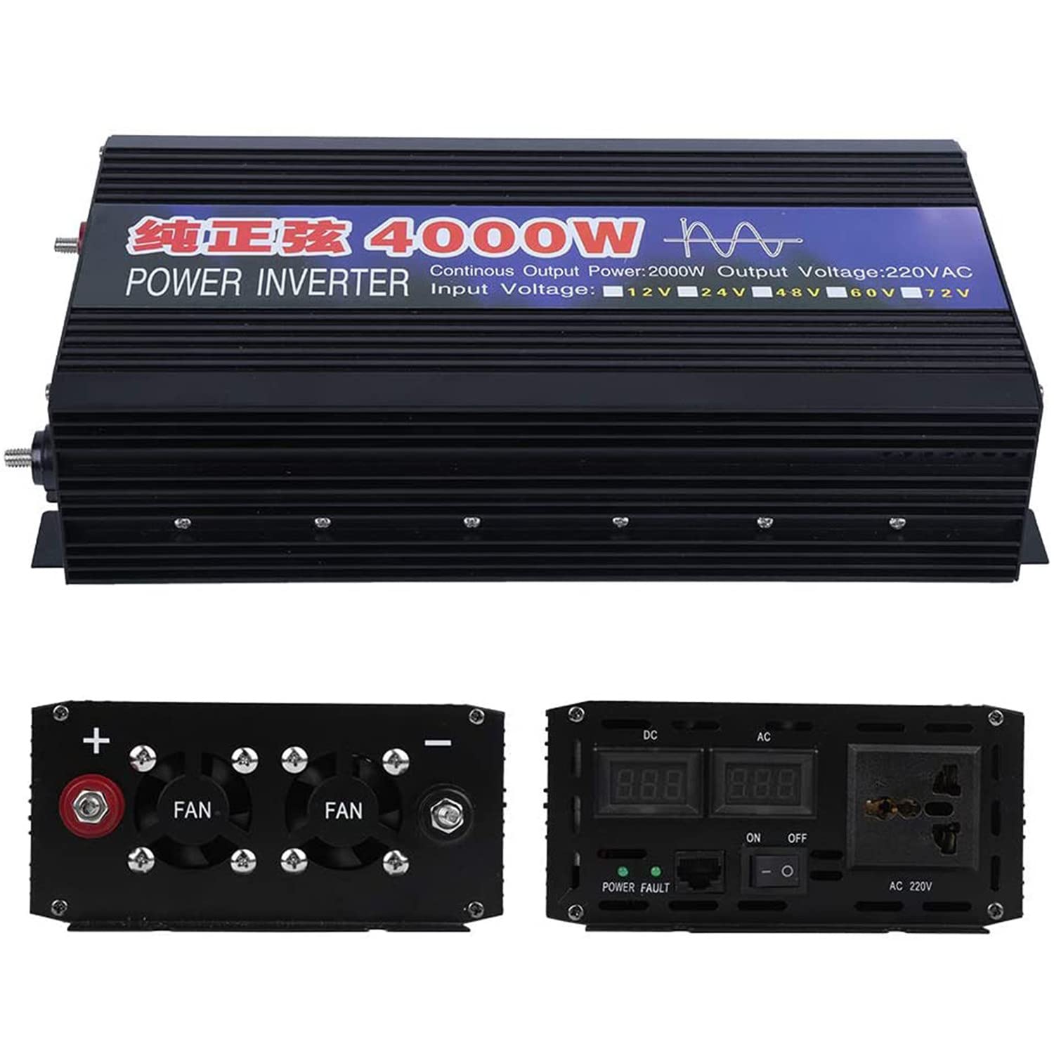 1000w 1600w 2000w 2600w 3000w 4000w 5000w 6000w czysta fala sinusoidalna przetwornica prądu stałego DC 12v/24v/48v/60v do AC 220V, do użytku na zewnątrz, RV, ciężarówka, samochód, 4000W-48Vto220V (4