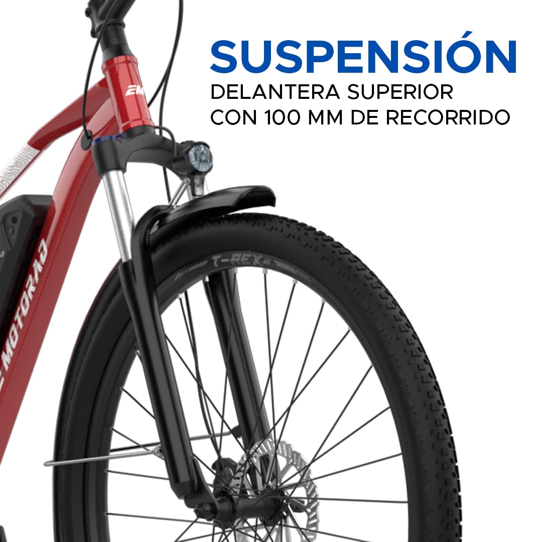 EMotorad T-Rex Air | Bicicleta Eléctrica MTB 29" para Adultos | Motor 250W 40Nm | Batería Extraíble 36V 13Ah | Frenos Hidráulicos | Shimano 7 Velocidades | Suspensión 100 mm | Hasta 65 km de Autonomía
