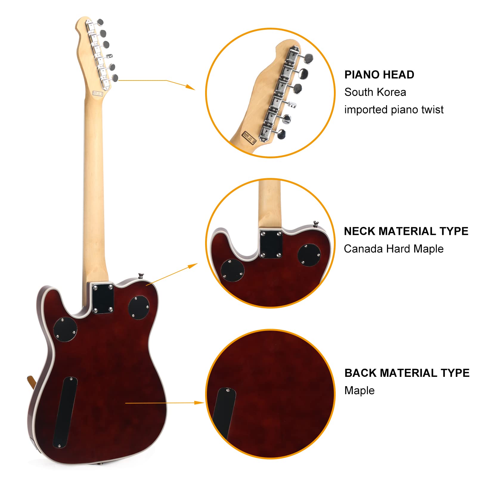 ZUWEI Semi Hollow Electric Guitar Custom Shop 22 Frets, Maple Top