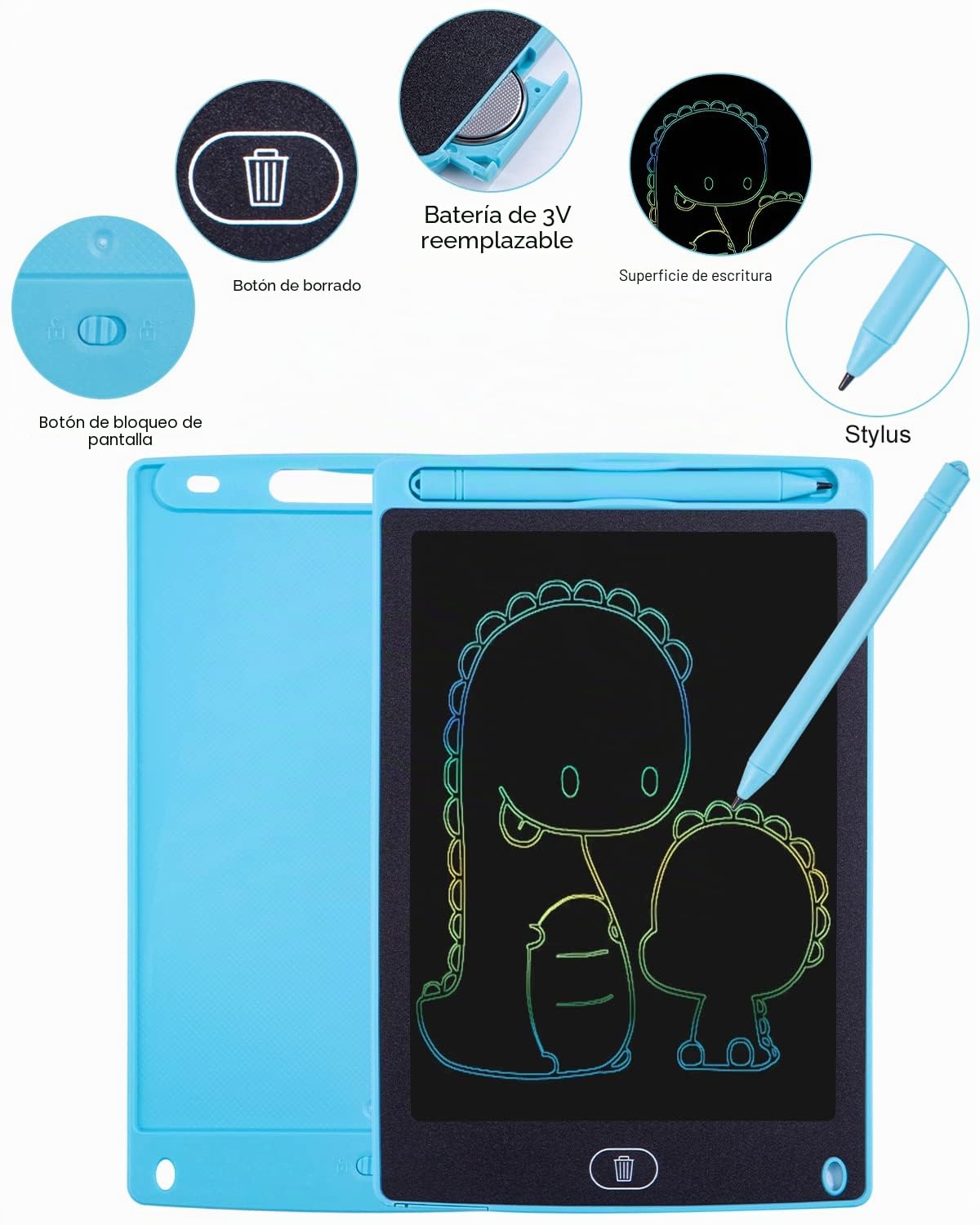 Tableta Gráfica LCD 8,5 Pulgadas con Lápiz de Escritura, Tablero de Dibujo Colorido Borrable Reutilizable para Niños 3+ Años