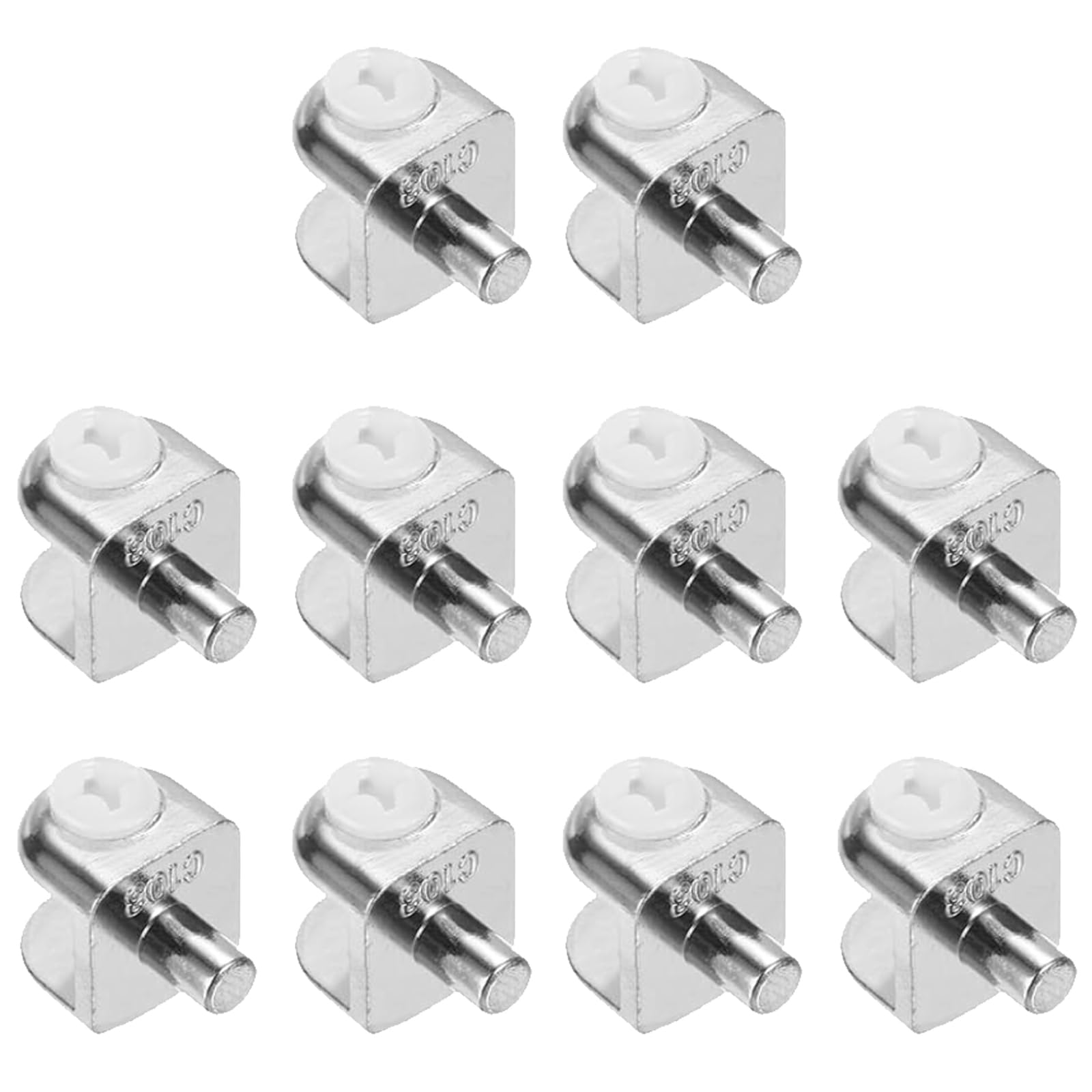 MroMax 10Pcs 0.79" x 0.55" (LxW) Glass Shelf Bracket Adjustable Zinc Alloy Glass Door Cabinet Clip Silver